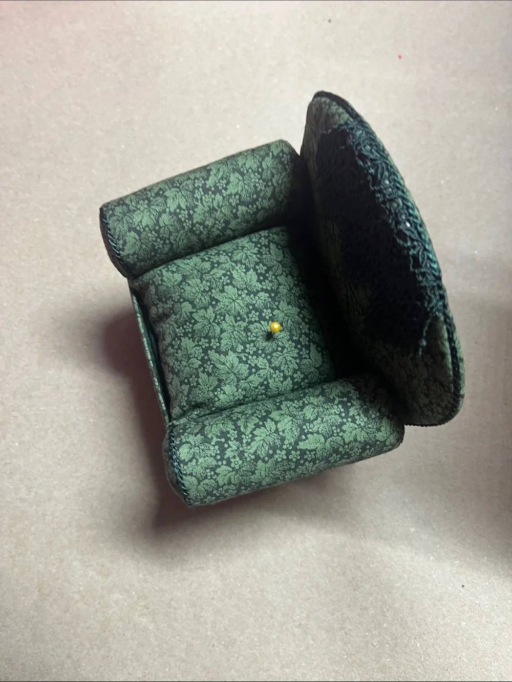 Dritz Collectible Green Floral Overstuffed Armchair Pin Cushion